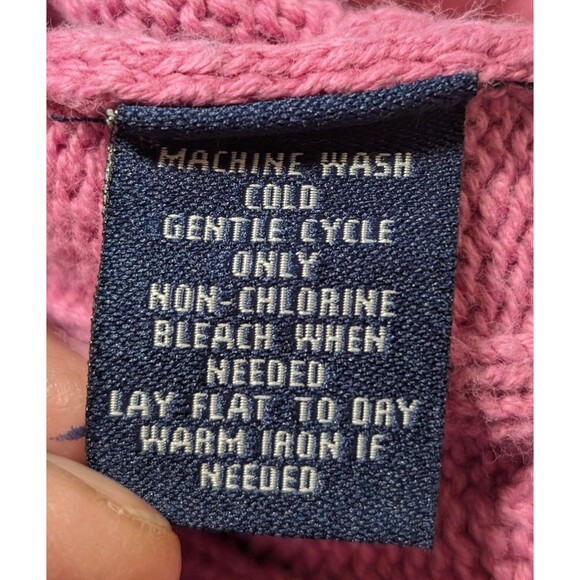 Chaps Size L Cardigan Shawl Collar Cotton Sweater Cable Knit Pink Old Money Chic - Picture 6 of 8